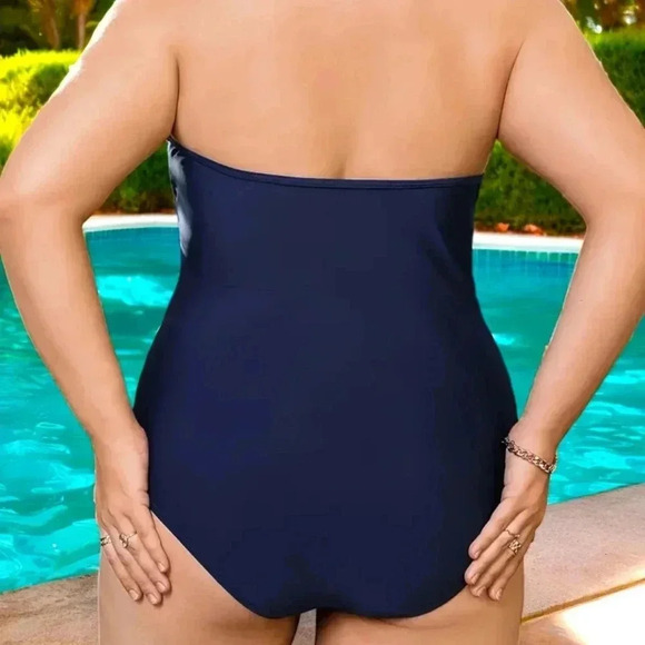 🆕 Plus Size Curvy Halter One Piece Swimsuit Navy Blue 0XL Moderate Stretch - Picture 5 of 14